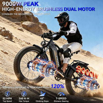 CTVVXXC C8 Max Dual Motor Full Suspension Ebike – 52MPH Max, 60V 45Ah, Up to 180 Miles