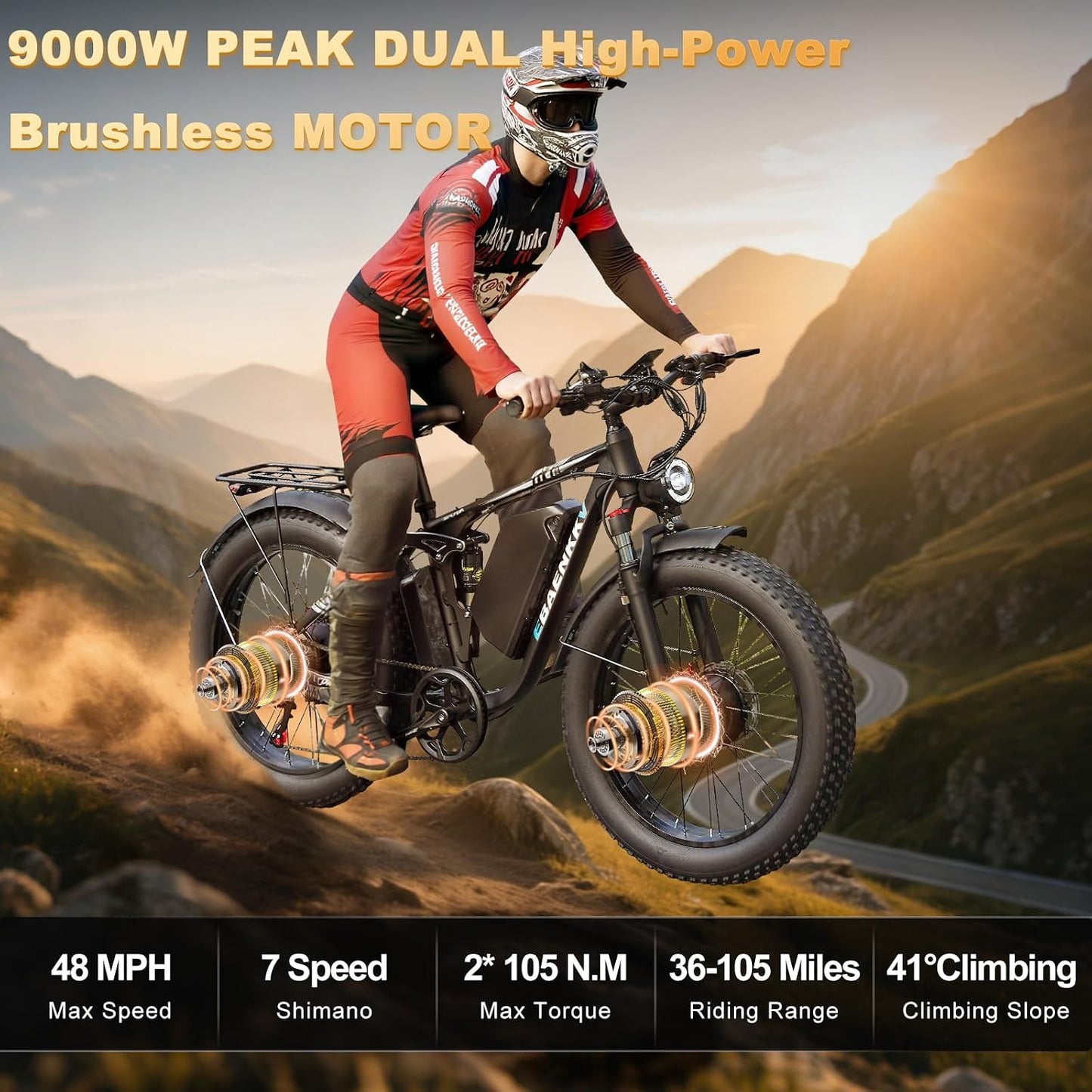 CTVVXXC EB7 Pro Dual Motor Electric Bike for Adults,24" Fat Tire Off-Road E-Bike, 48MPH Top Speed, 52V 34Ah Battery Long Range,Full Suspension & Dual Hydraulic Disc Brakes,All Terrain Ebike