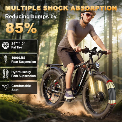 CTVVXXC EB7 Pro Dual Motor Electric Bike for Adults,24" Fat Tire Off-Road E-Bike, 48MPH Top Speed, 52V 34Ah Battery Long Range,Full Suspension & Dual Hydraulic Disc Brakes,All Terrain Ebike
