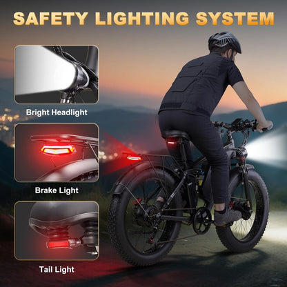 CTVVXXC EB7 Pro Dual Motor Electric Bike for Adults,24" Fat Tire Off-Road E-Bike, 48MPH Top Speed, 52V 34Ah Battery Long Range,Full Suspension & Dual Hydraulic Disc Brakes,All Terrain Ebike